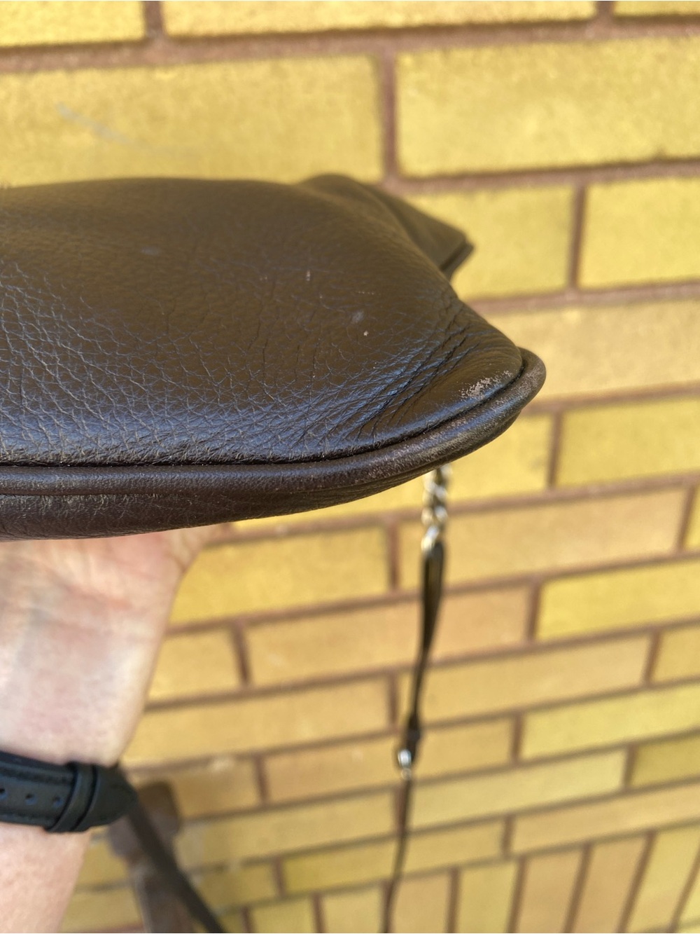 Vintage Danier Dark Brown Pebbled Leather
Crossbody Hobo Bag. - Picture 12 of 15